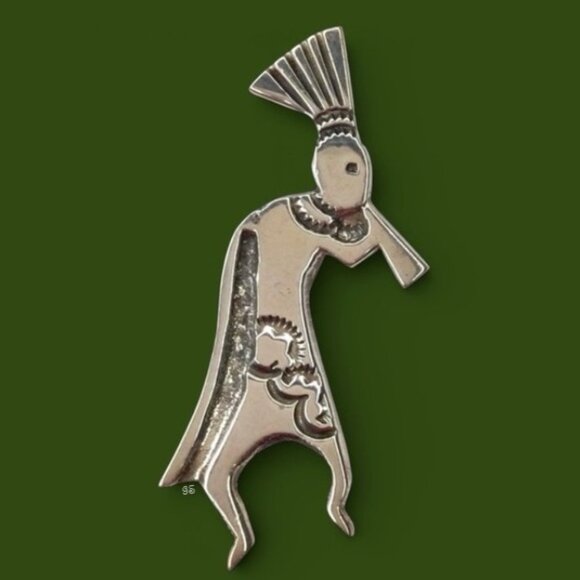 Source Unknown Jewelry - Vintage KOKOPELLI Navajo Silver Brooch - Signed Sterling, Southwest Jewelry